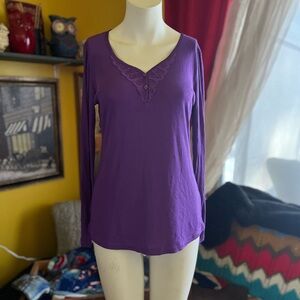 Ellen Tracy Purple Long Sleeve Top with Lace Detail
